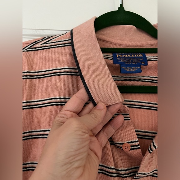 Pendleton Men's Polo Shirt Short Sleeve Large Pima Cotton Stripe Two Button Golf - Picture 11 of 13